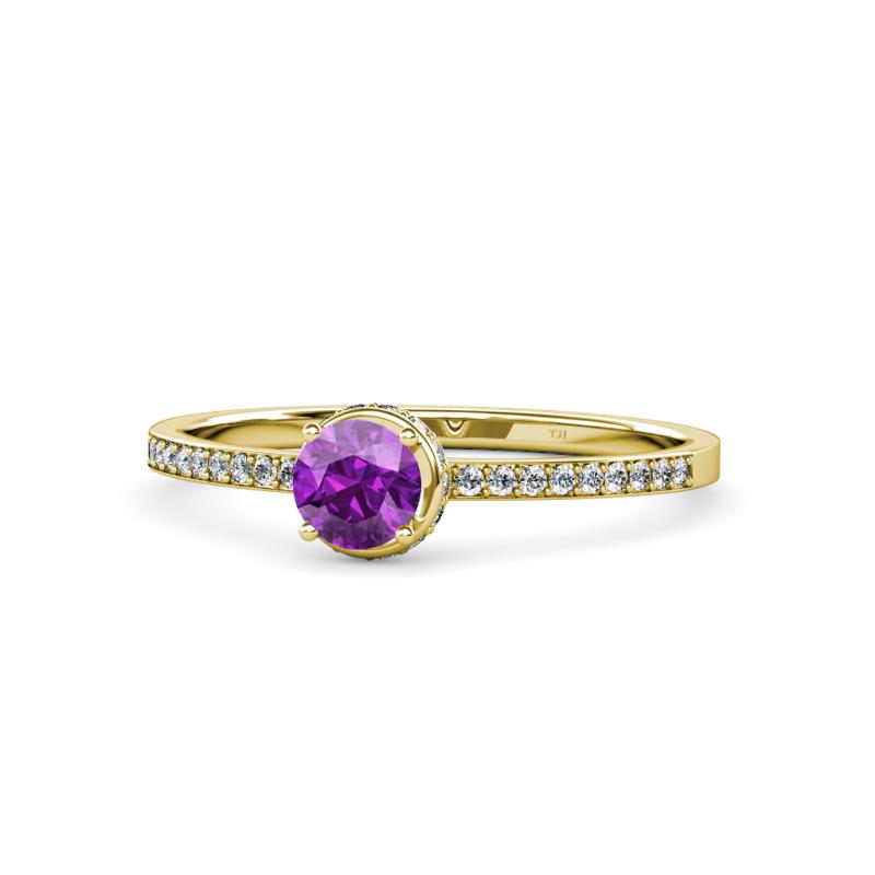 Irene Amethyst and Diamond Halo Engagement Ring 