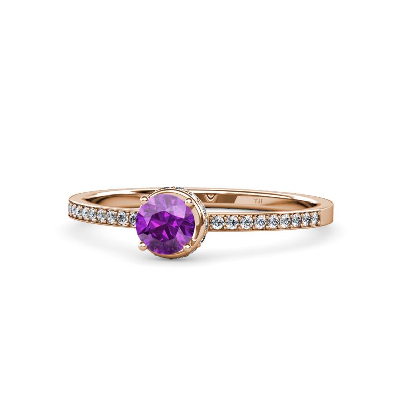 Irene Amethyst and Diamond Halo Engagement Ring 