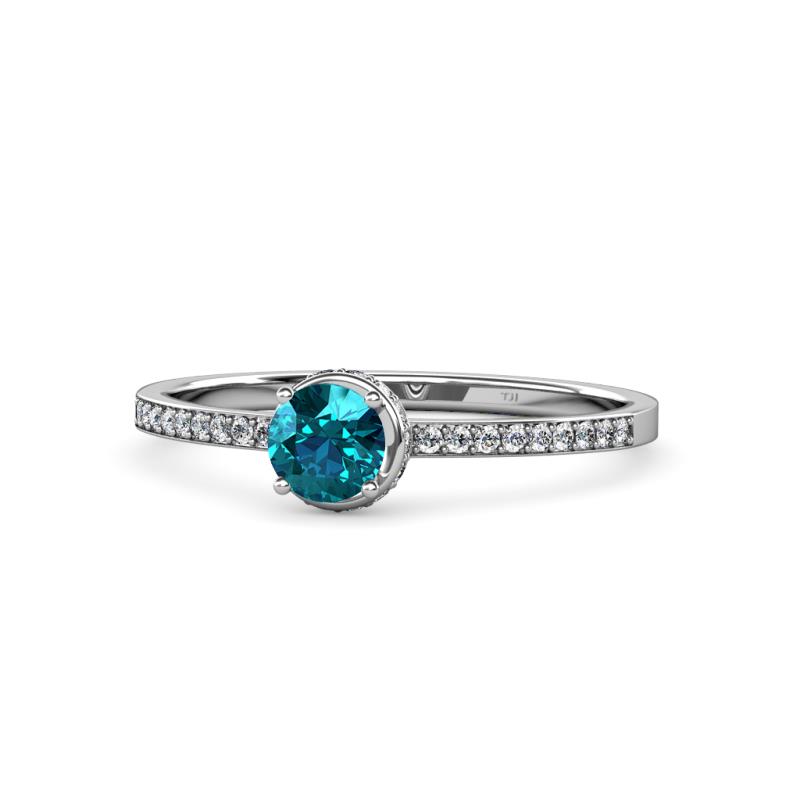 Irene London Blue Topaz and Diamond Halo Engagement Ring  