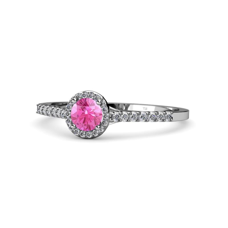Cyra Pink Sapphire and Diamond Halo Engagement Ring 