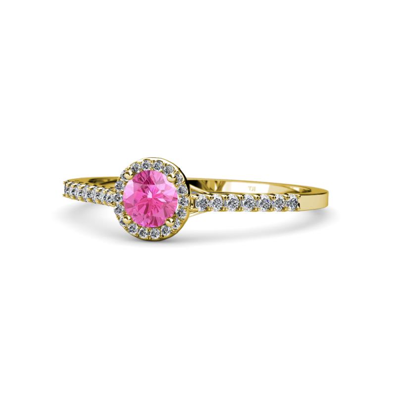 Cyra Pink Sapphire and Diamond Halo Engagement Ring 