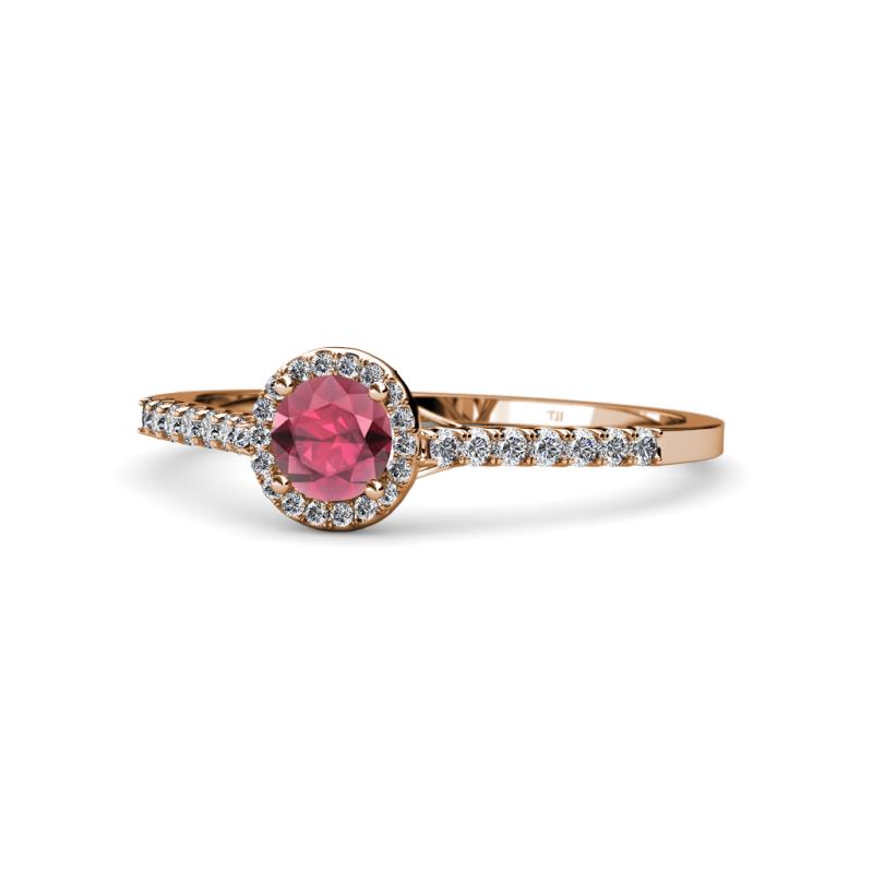 Cyra Rhodolite Garnet and Diamond Halo Engagement Ring 