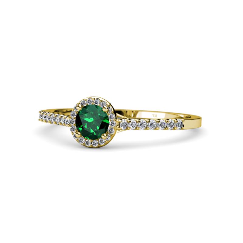 Cyra Emerald and Diamond Halo Engagement Ring 