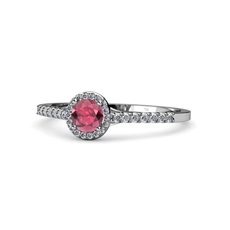 Cyra Rhodolite Garnet and Diamond Halo Engagement Ring  