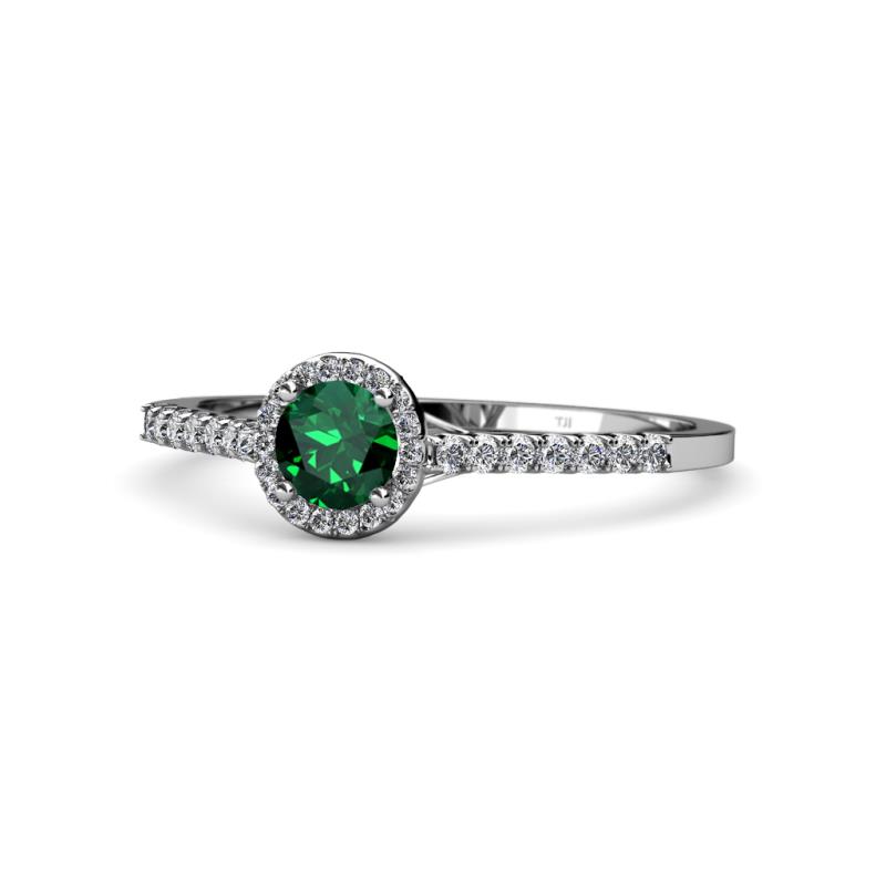 Cyra Emerald and Diamond Halo Engagement Ring  
