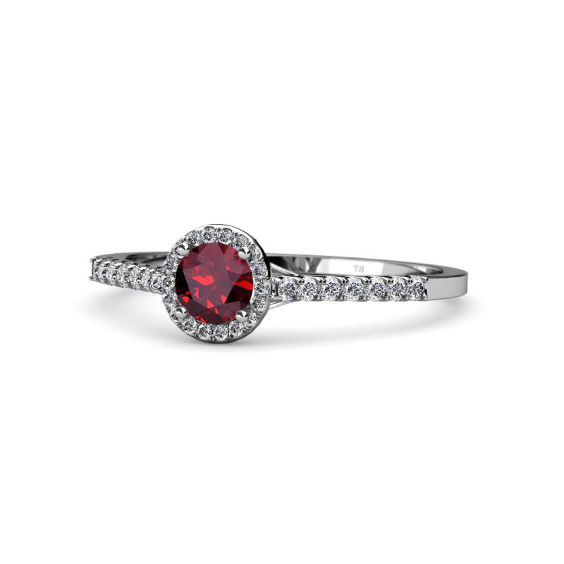 Cyra Ruby and Diamond Halo Engagement Ring  