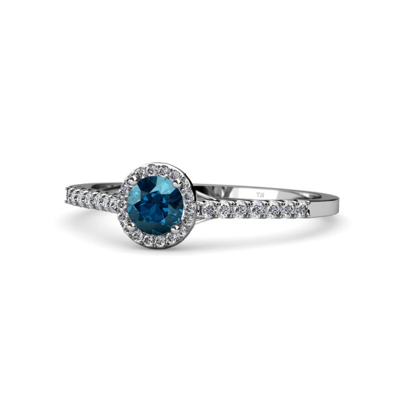 Cyra Blue and White Diamond Halo Engagement Ring  