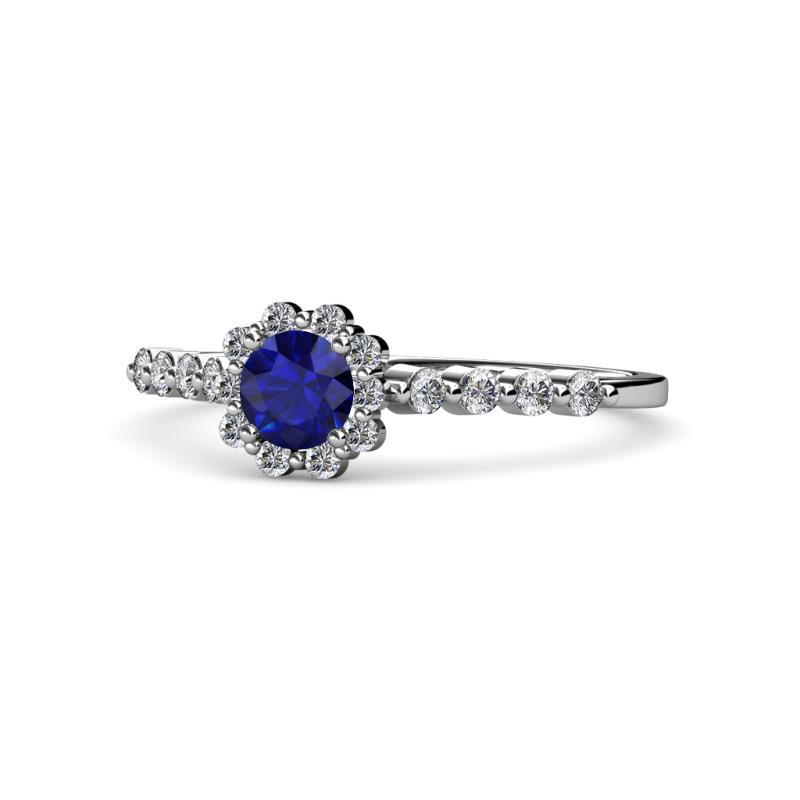 Fiore Blue Sapphire and Diamond Halo Engagement Ring 