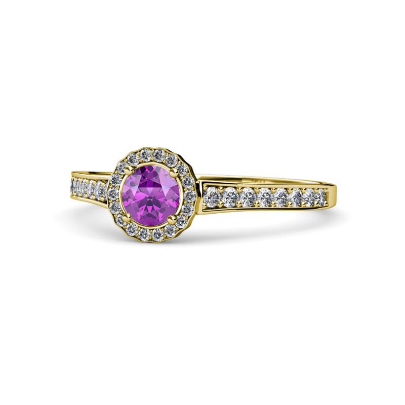 Arael Amethyst and Diamond Halo Engagement Ring 