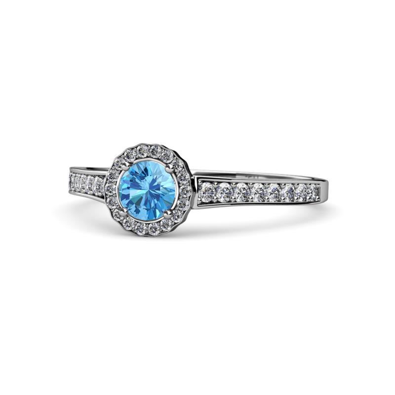 Arael Blue Topaz and Diamond Halo Engagement Ring 