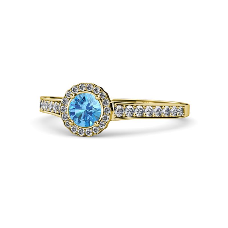 Arael Blue Topaz and Diamond Halo Engagement Ring 