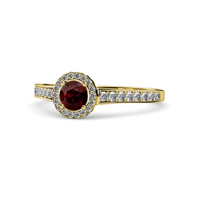 Arael Red Garnet and Diamond Halo Engagement Ring 
