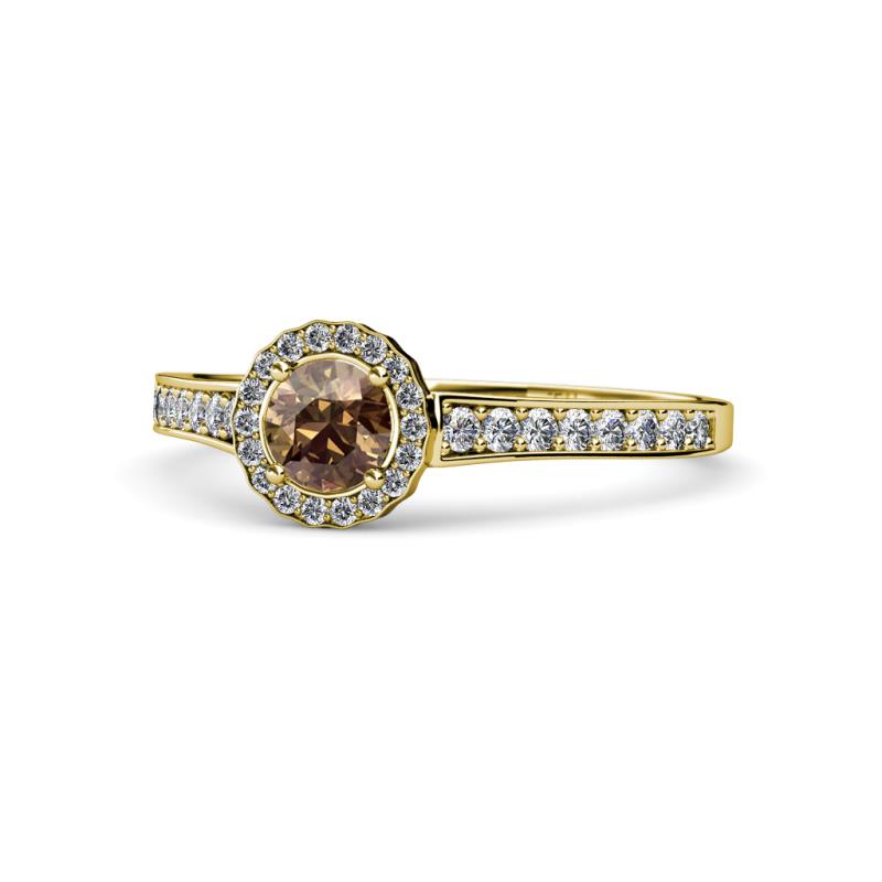 Arael Smoky Quartz and Diamond Halo Engagement Ring 