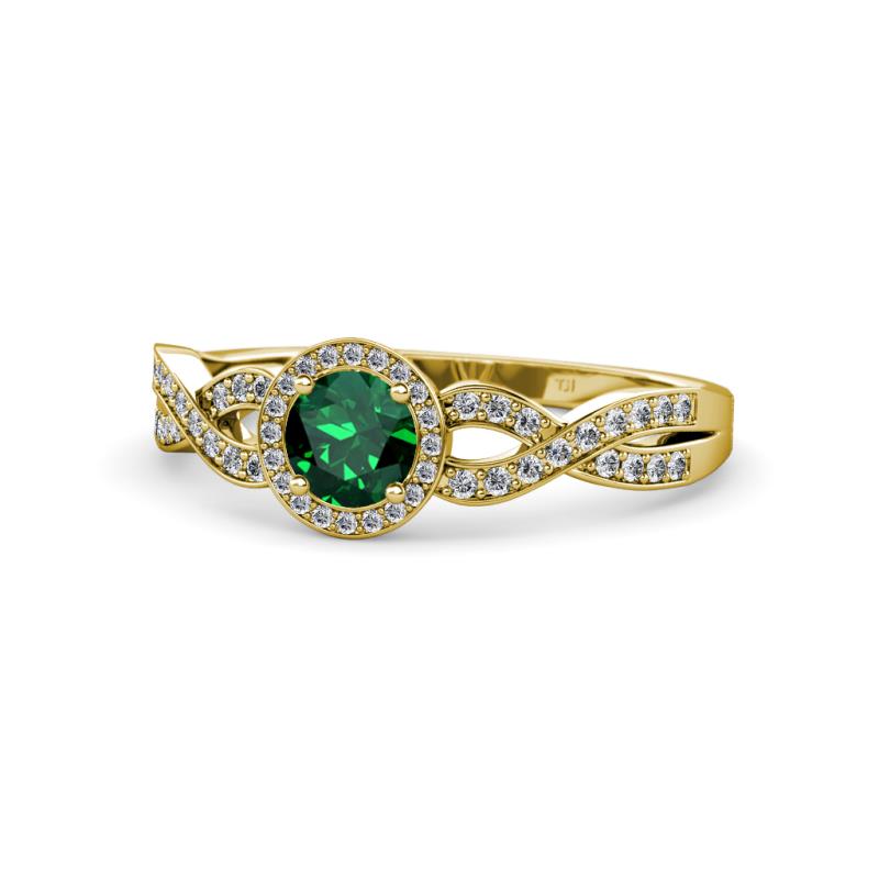 Alita Emerald and Diamond Halo Engagement Ring 