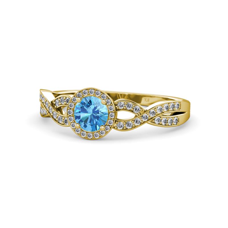 Alita Blue Topaz and Diamond Halo Engagement Ring 