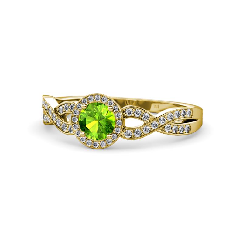 Alita Peridot and Diamond Halo Engagement Ring 