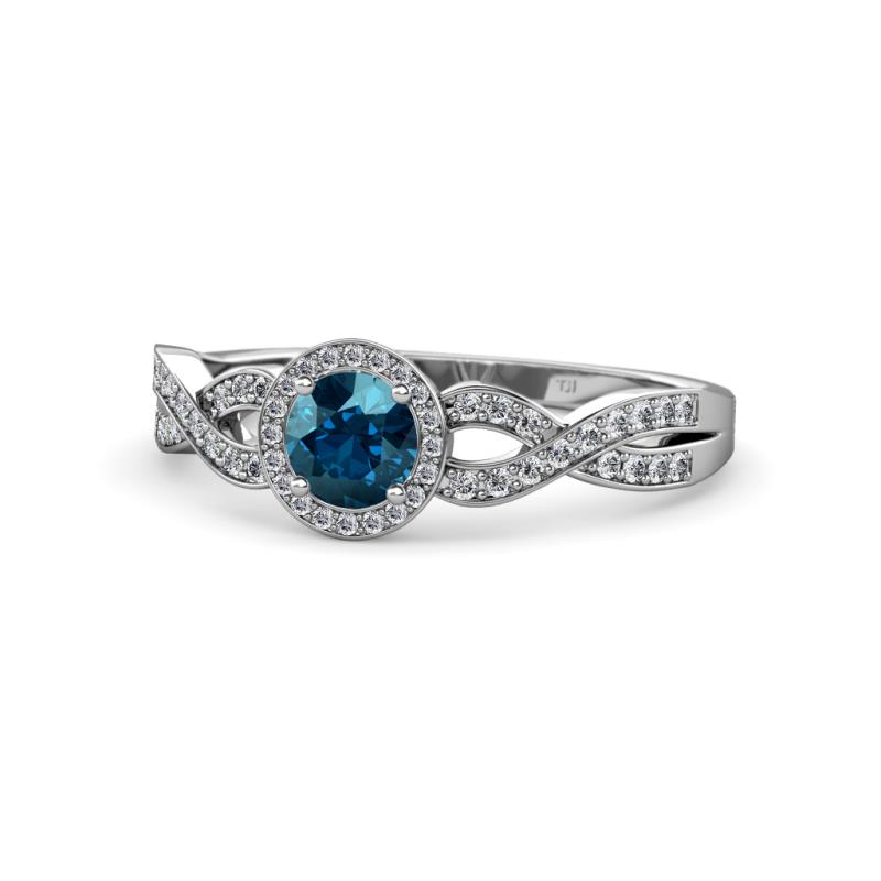 Alita Blue and White Diamond Halo Engagement Ring 