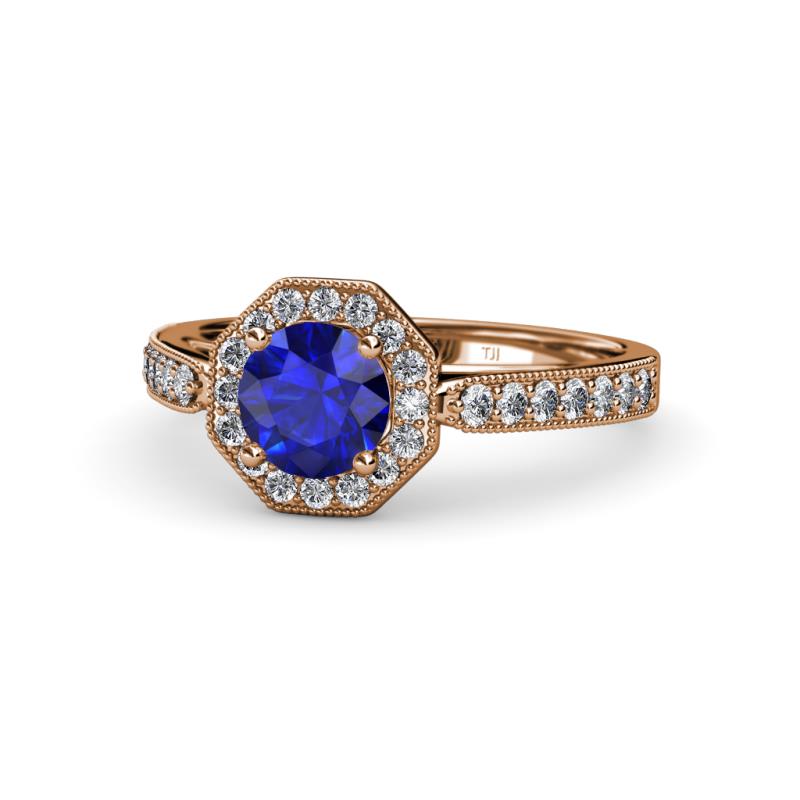 Aura Blue Sapphire and Diamond Halo Engagement Ring 