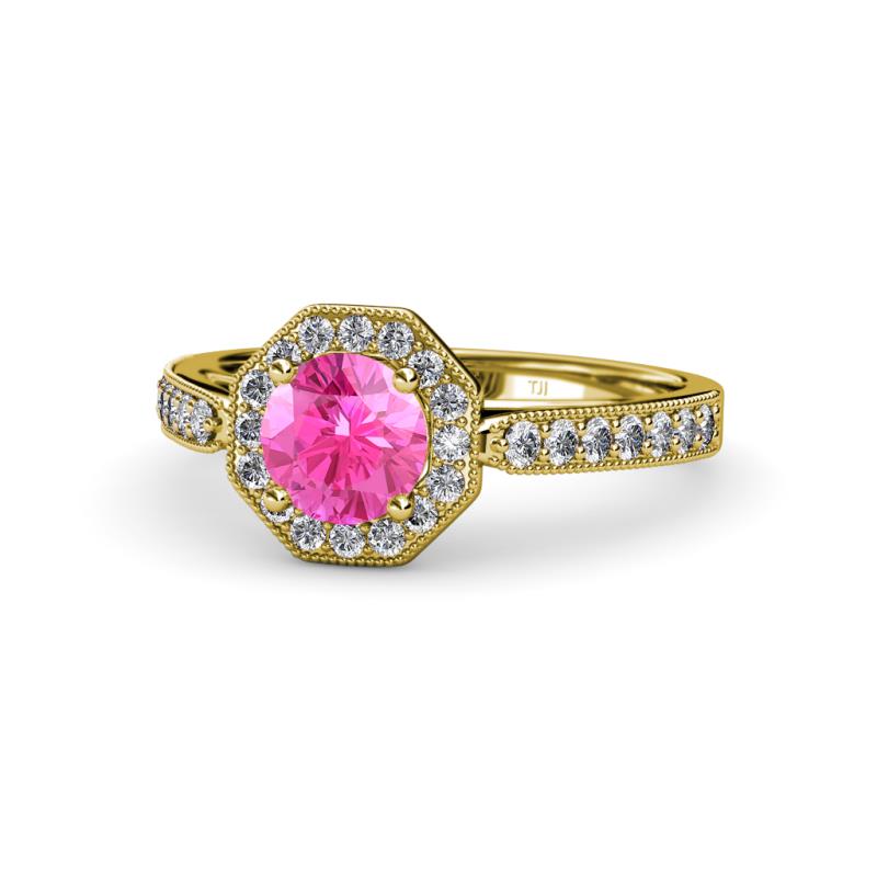 Aura Pink Sapphire and Diamond Halo Engagement Ring 