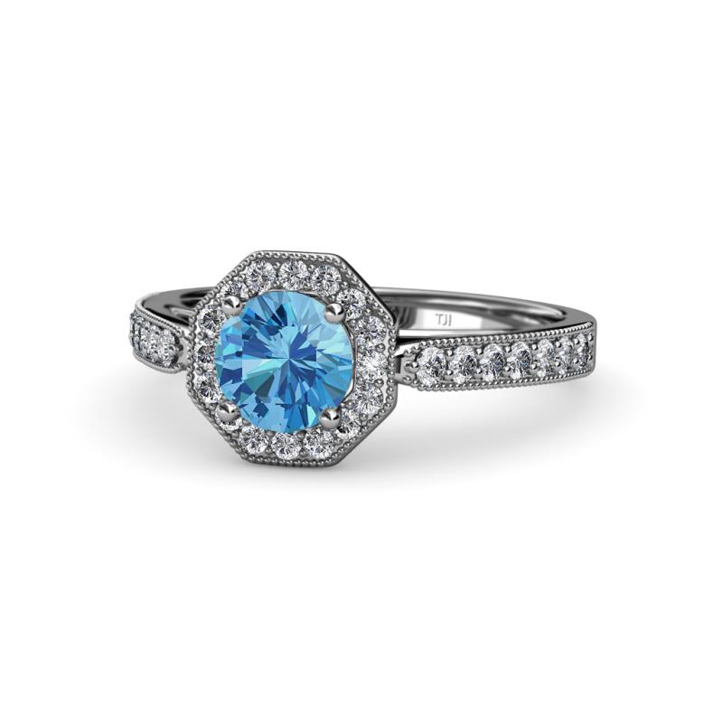 Diamond Womens Halo Engagement Ring with Milgrain Work 1.05 ctw 14K ...