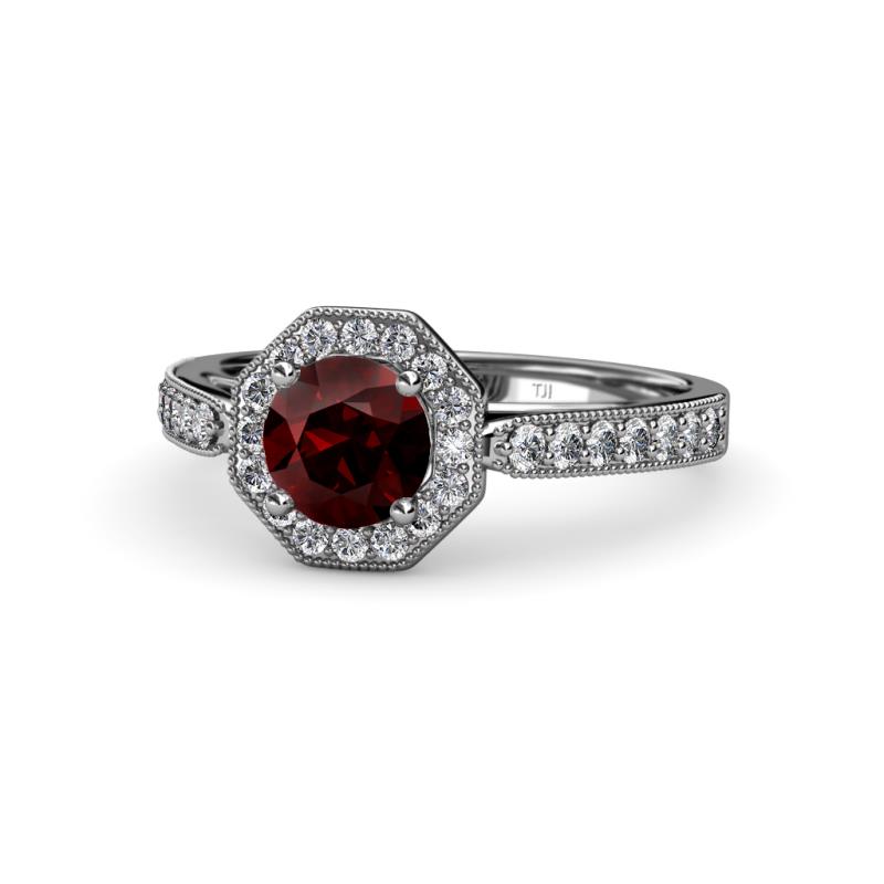 Aura Red Garnet and Diamond Halo Engagement Ring 