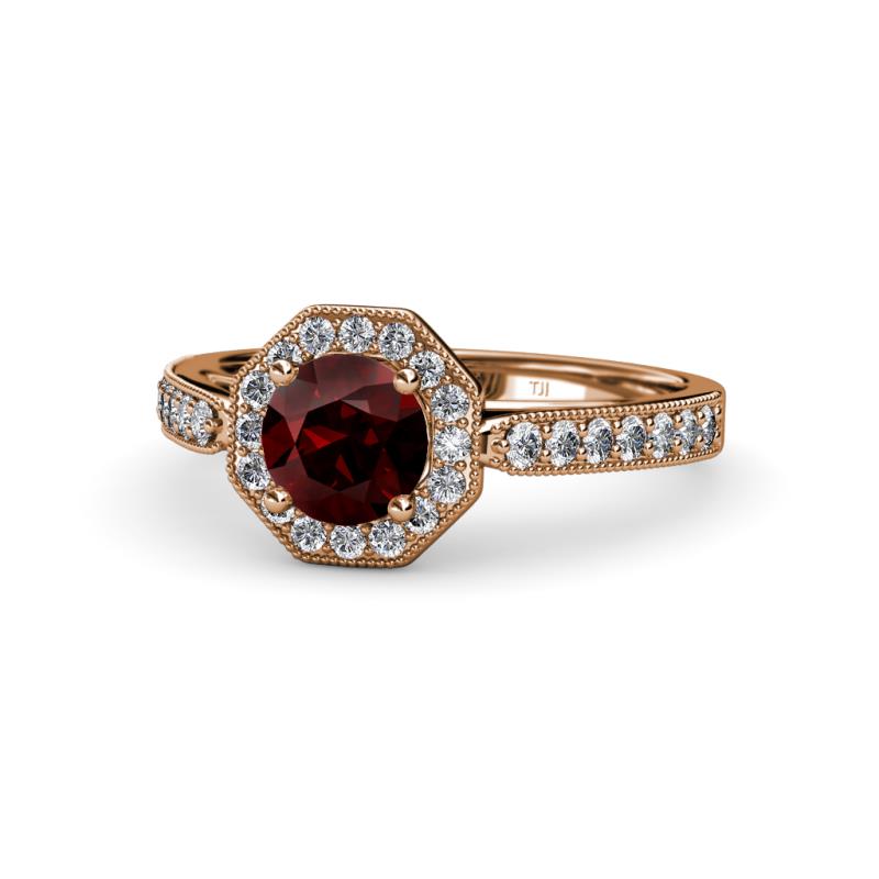 Aura Red Garnet and Diamond Halo Engagement Ring 