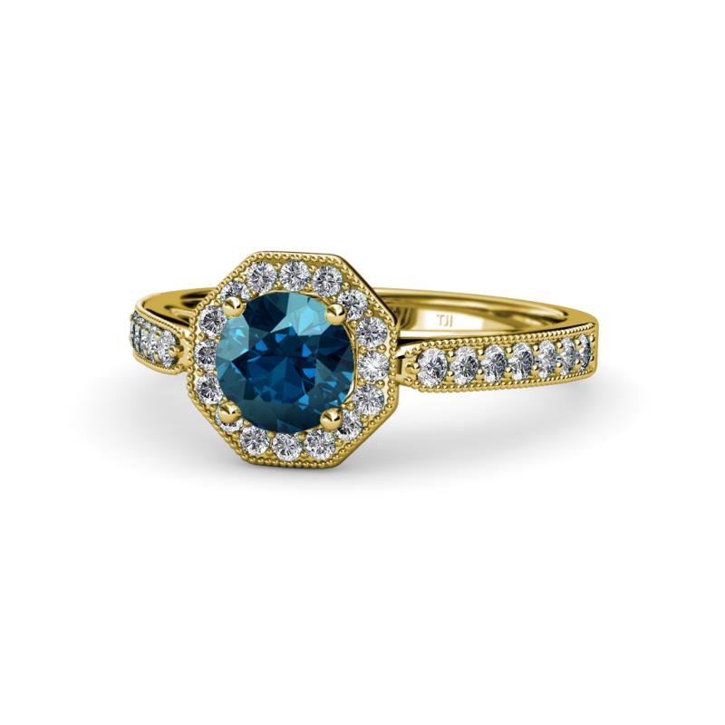 Aura Blue and White Diamond Halo Engagement Ring 