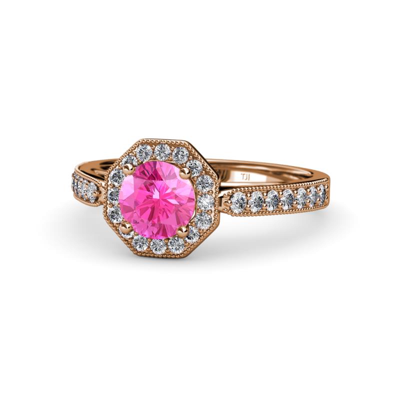 Aura Pink Sapphire and Diamond Halo Engagement Ring 