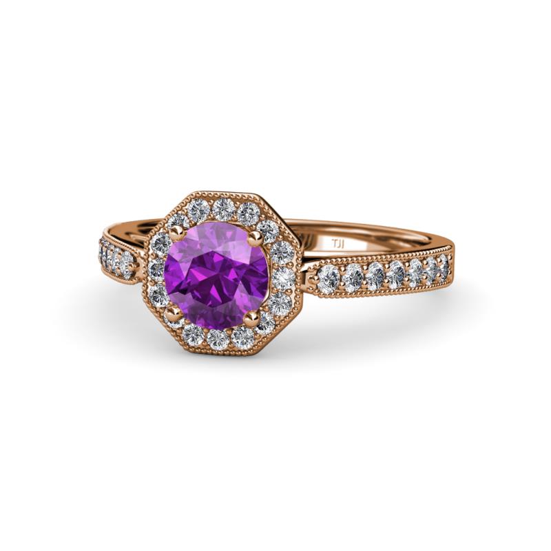 Aura Amethyst and Diamond Halo Engagement Ring 