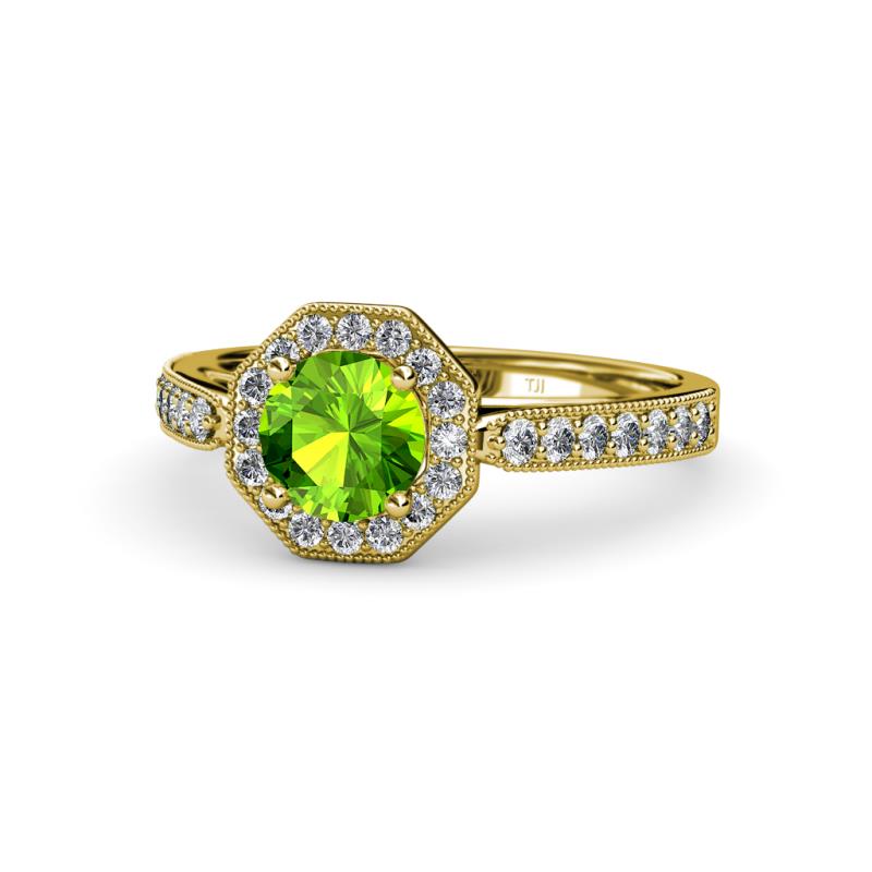Aura Peridot and Diamond Halo Engagement Ring 