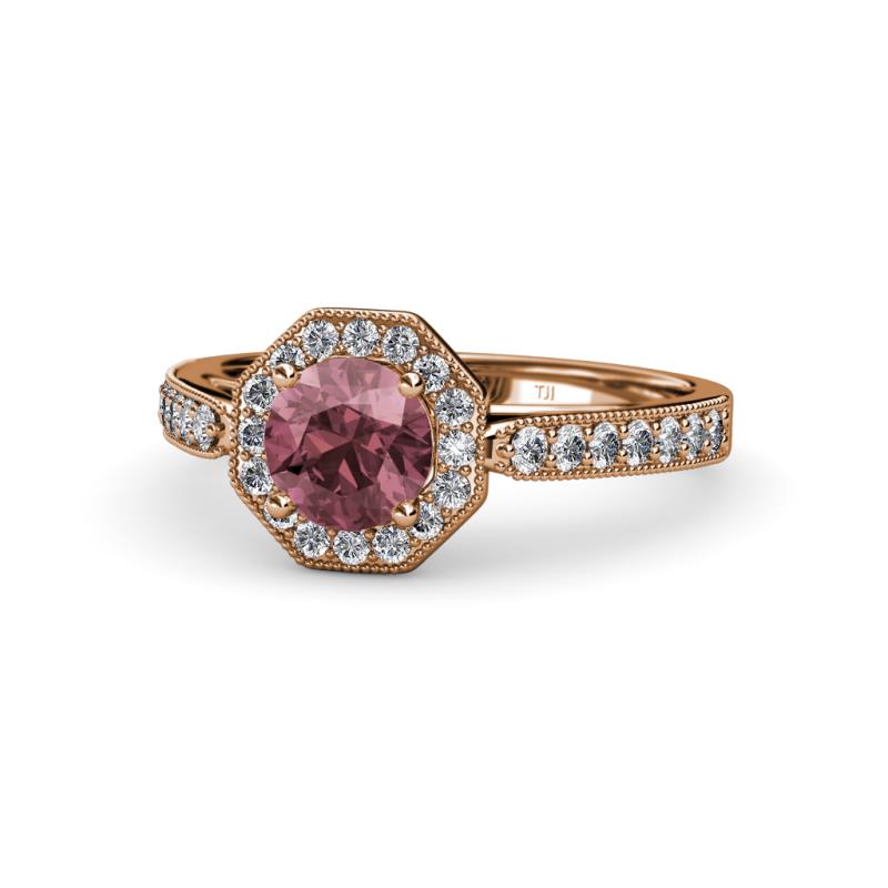 Aura Rhodolite Garnet and Diamond Halo Engagement Ring 