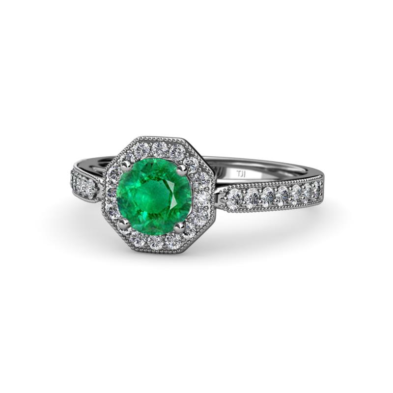 Aura Emerald and Diamond Halo Engagement Ring 