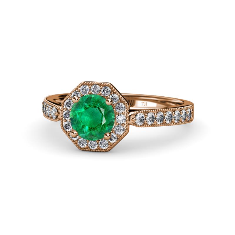 Aura Emerald and Diamond Halo Engagement Ring 