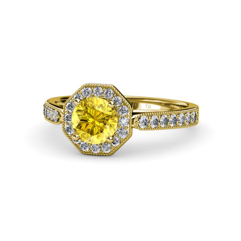 Aura Yellow Sapphire and Diamond Halo Engagement Ring 