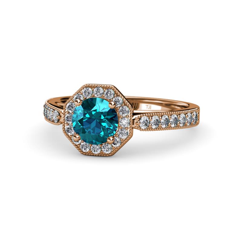 Aura London Blue Topaz and Diamond Halo Engagement Ring 