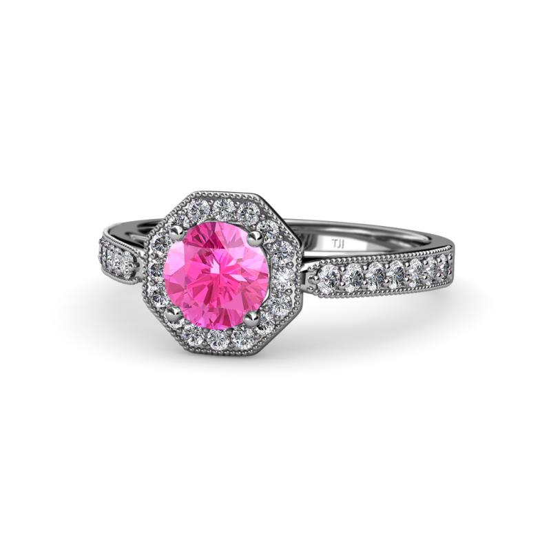 Aura Pink Sapphire and Diamond Halo Engagement Ring  