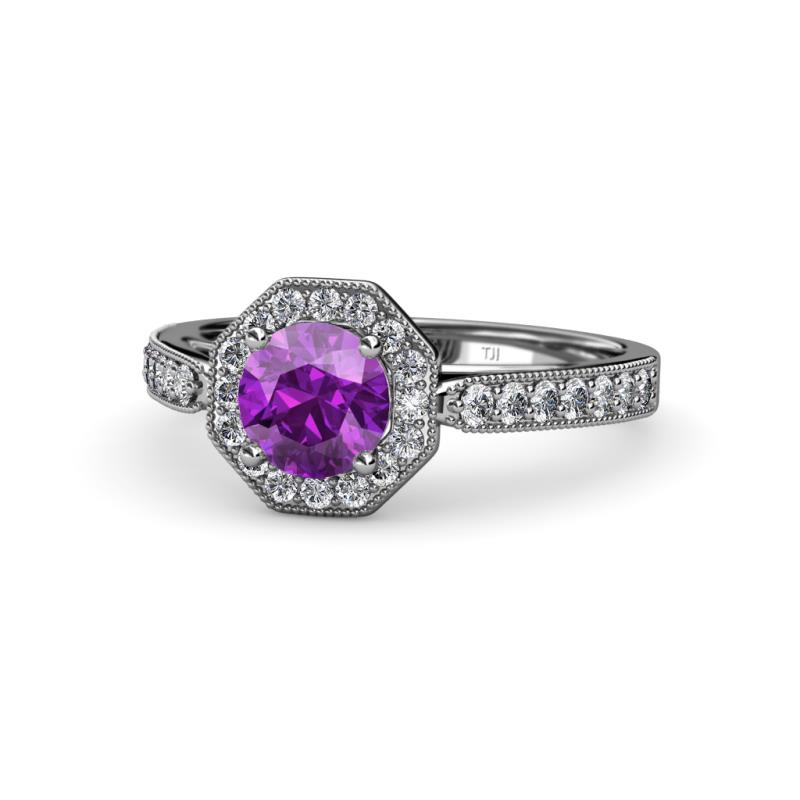 Aura Amethyst and Diamond Halo Engagement Ring  