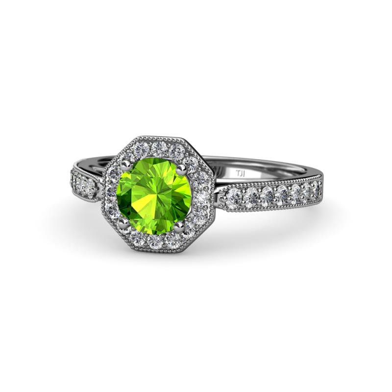 Aura Peridot and Diamond Halo Engagement Ring  