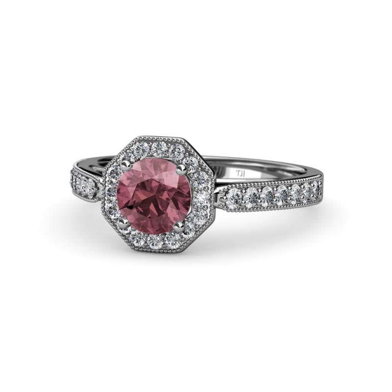 Aura Rhodolite Garnet and Diamond Halo Engagement Ring  