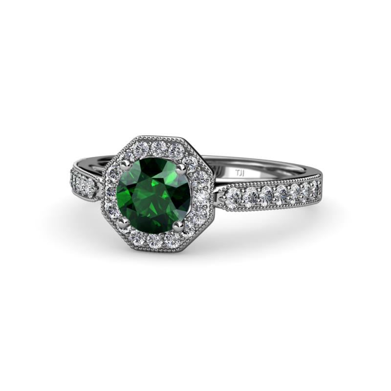 Aura Emerald and Diamond Halo Engagement Ring  