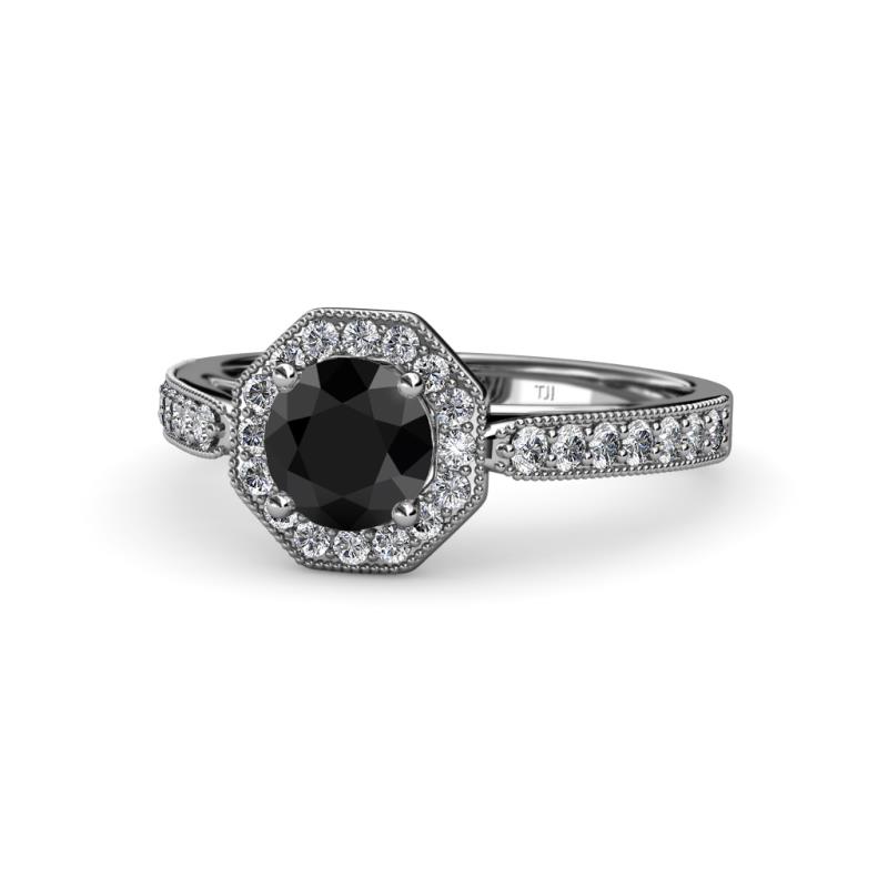 Aura Black and White Diamond Halo Engagement Ring  