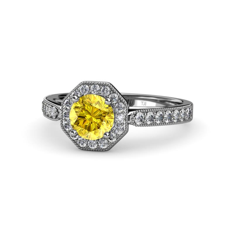 Aura Yellow Sapphire and Diamond Halo Engagement Ring  