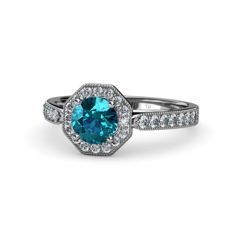 Aura London Blue Topaz and Diamond Halo Engagement Ring  