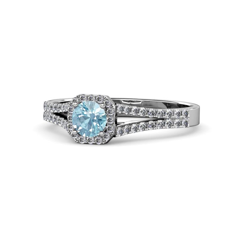 Roial Aquamarine and Diamond Halo Engagement Ring 