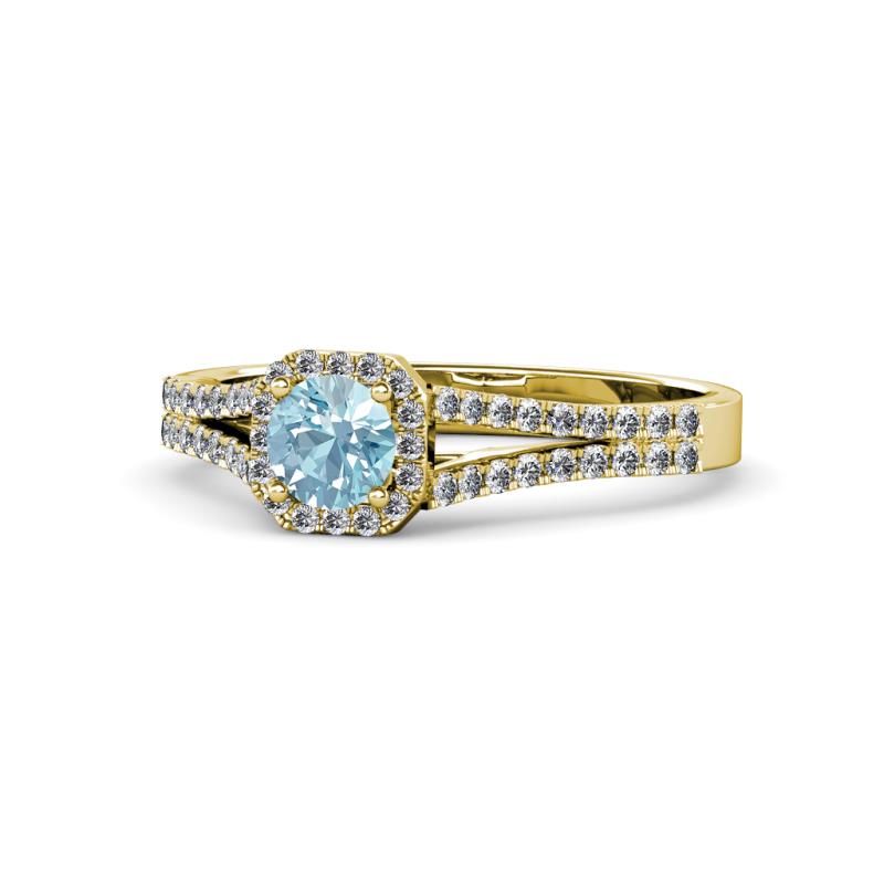 Roial Aquamarine and Diamond Halo Engagement Ring 