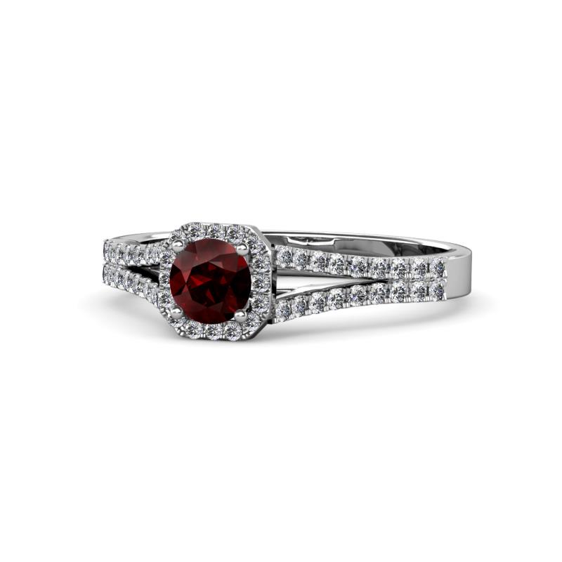 Roial Red Garnet and Diamond Halo Engagement Ring 