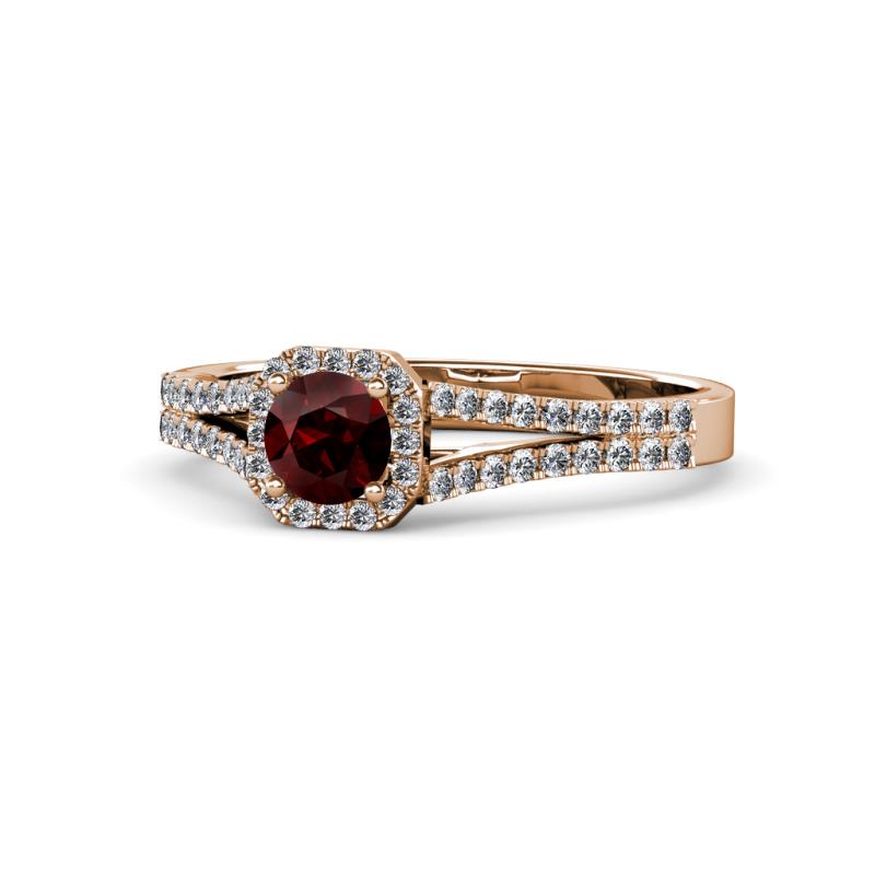 Roial Red Garnet and Diamond Halo Engagement Ring 