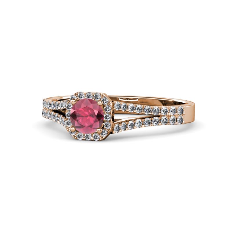 Roial Rhodolite Garnet and Diamond Halo Engagement Ring 