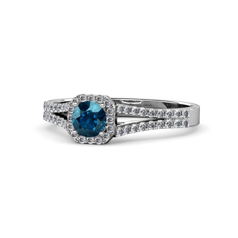 Roial Blue and White Diamond Halo Engagement Ring 