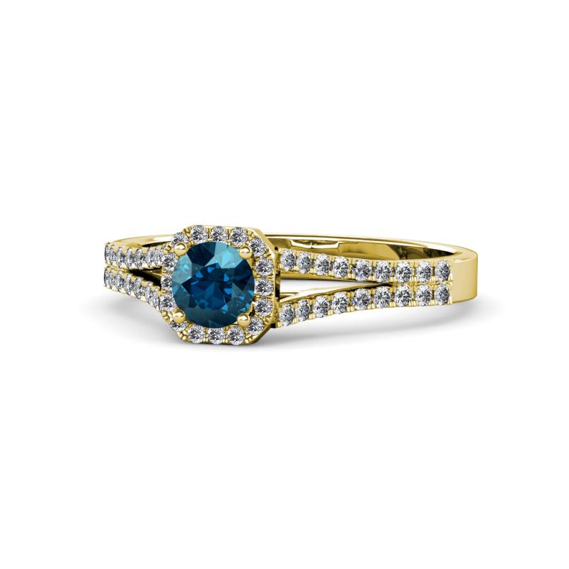 Roial Blue and White Diamond Halo Engagement Ring 